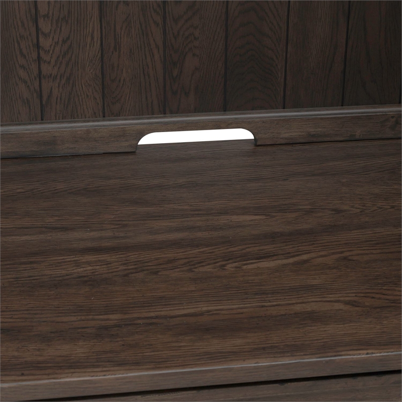Pemberly Row Credenza and Hutch Home Office Desk Set with Lighting in Brown