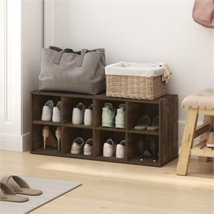 Pemberly Row 8-Cube Stackable Shoe Rack for Closet Entryway in Amber Pine