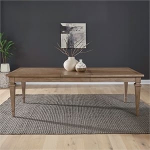 Pemberly Row Rectangular Dining Leg Table with 18 Inch Leaf in Brown