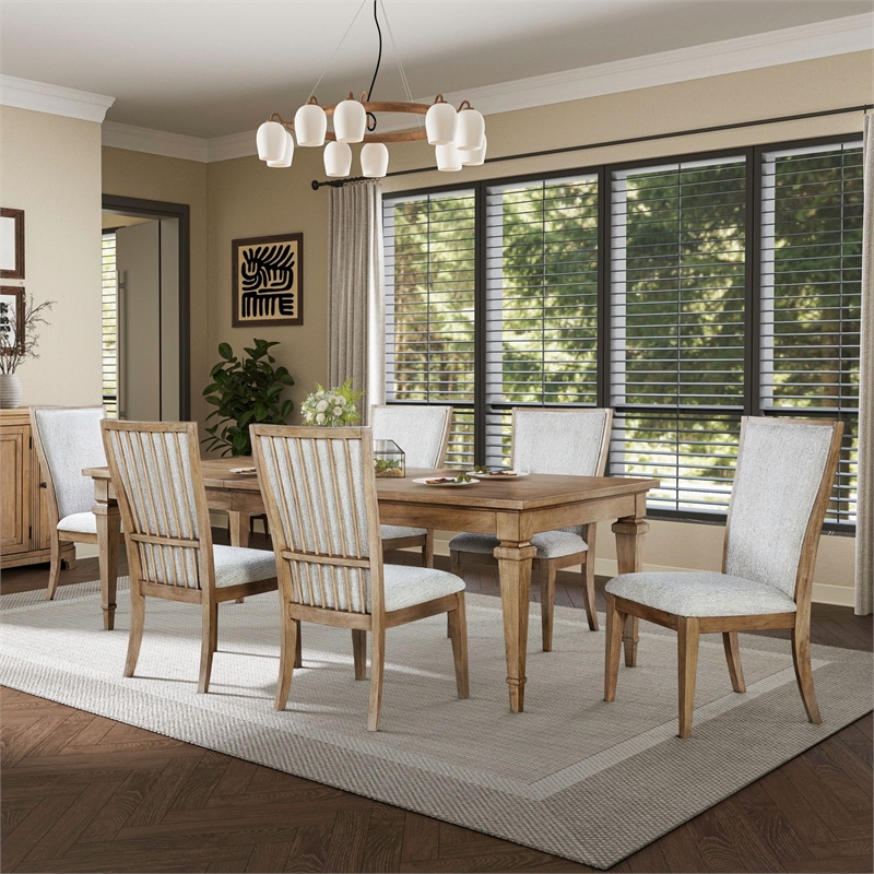 Pemberly Row 7 Piece Rectangular Dining Table Set with Leaf in Brown