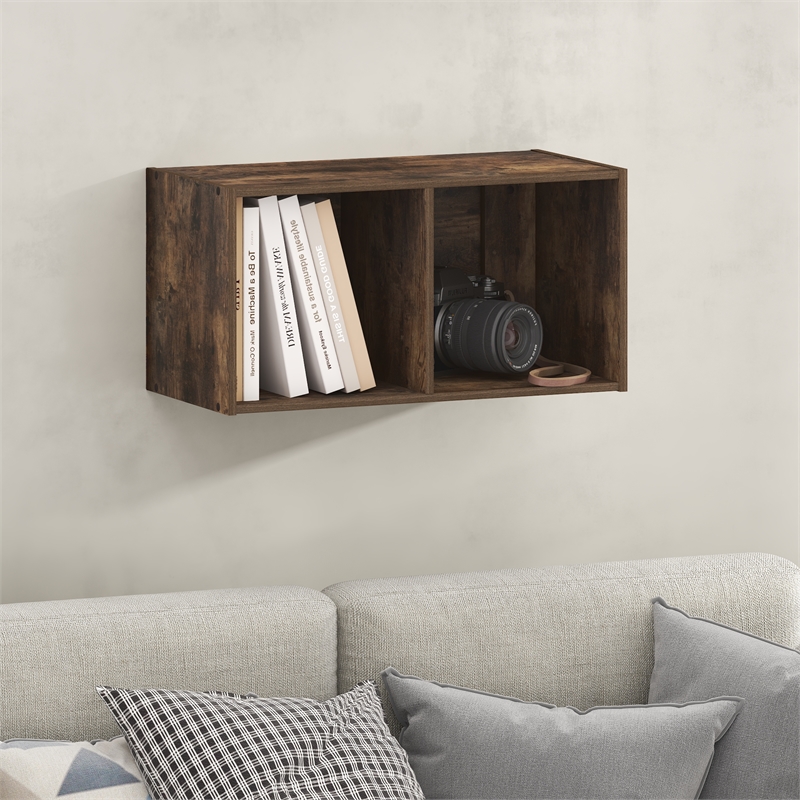 Pemberly Row 2-Cube Floating Shelves Standing Bookshelf in Amber Pine
