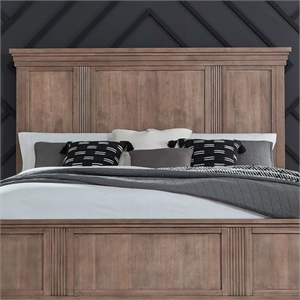 Pemberly Row Queen Panel Bed Headboard with Step Crown in Brown