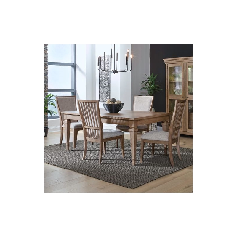 Pemberly Row 5 Piece Rectangular Dining Table Set with Leaf in Brown