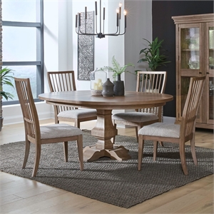 Pemberly Row 5 Piece Pedestal Dining Set with Spindle Chairs in Brown