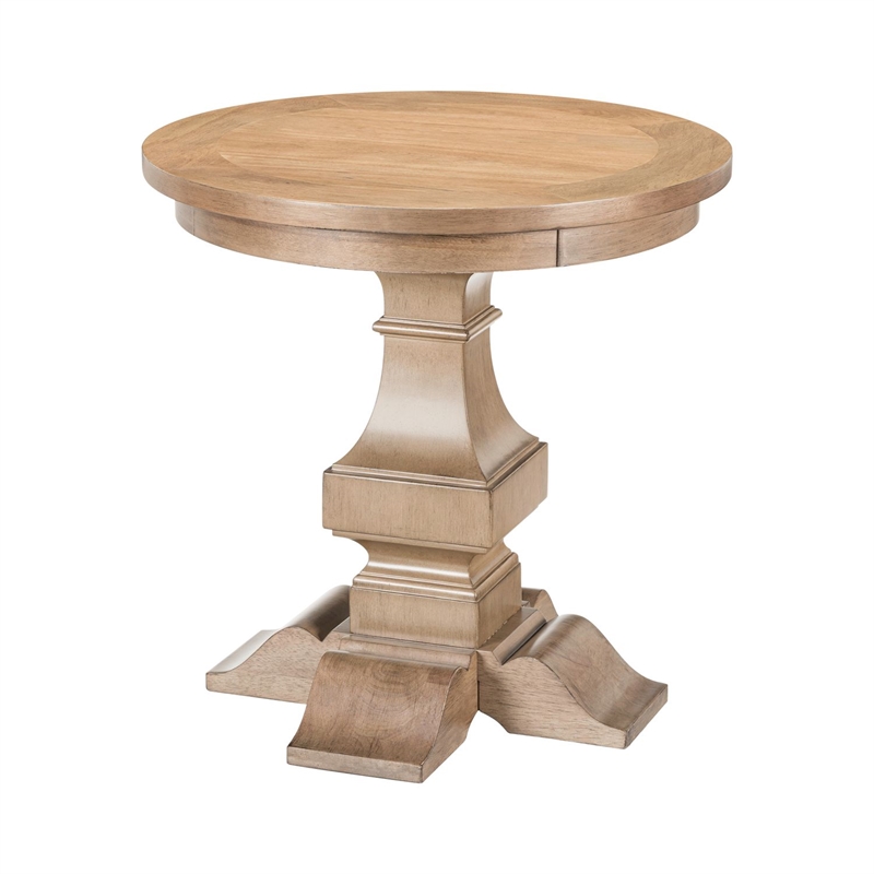 Pemberly Row Round End Table with Column Pedestal Base in Brown