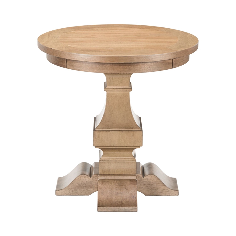 Pemberly Row Round End Table with Column Pedestal Base in Brown