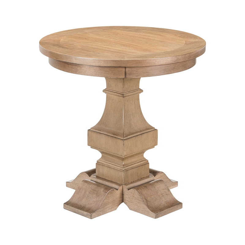 Pemberly Row Round End Table with Column Pedestal Base in Brown
