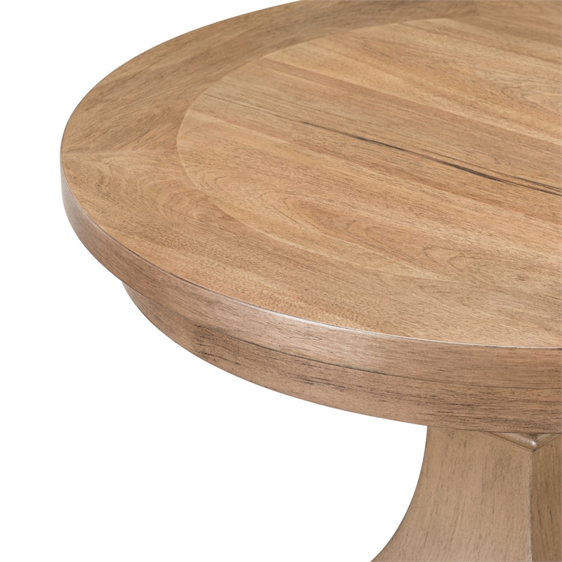 Pemberly Row Round End Table with Column Pedestal Base in Brown