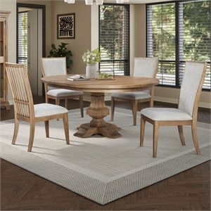 Pemberly Row 5 Piece Pedestal Dining Table Set with Leaf in Brown