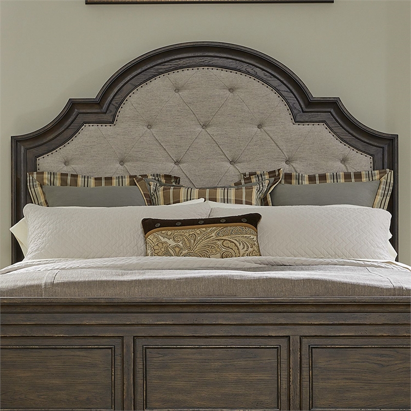 Pemberly Row King Upholstered Arched Panel Headboard in Brown