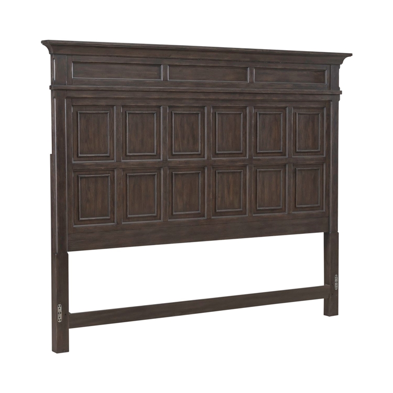 Pemberly Row California King Panel Bed with Crown Molding in Brown