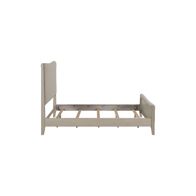 Pemberly Row King Upholstered Bed Frame with Scooped Crown in Sanctuary White