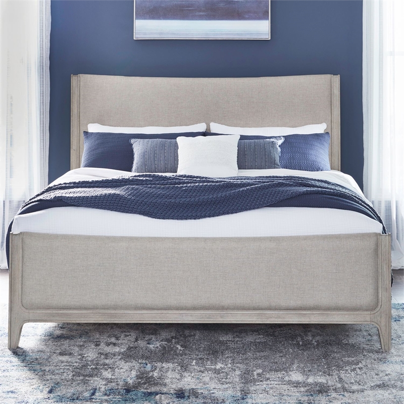 Pemberly Row King Upholstered Bed Frame with Scooped Crown in Sanctuary White