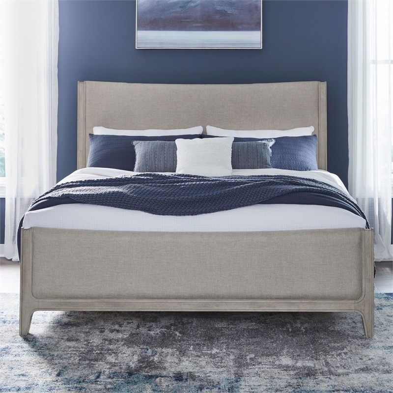 Pemberly Row Queen Upholstered Bed Frame Rubberwood Sanctuary White Finish