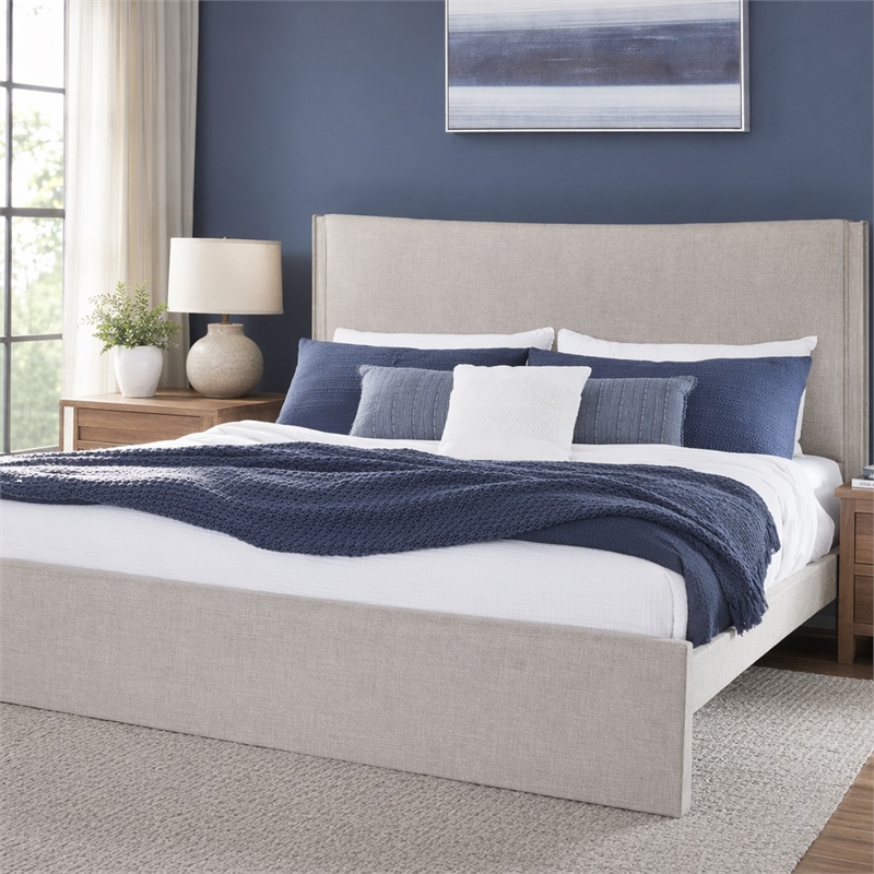 Pemberly Row Queen Upholstered Panel Bed Headboard in Sanctuary White