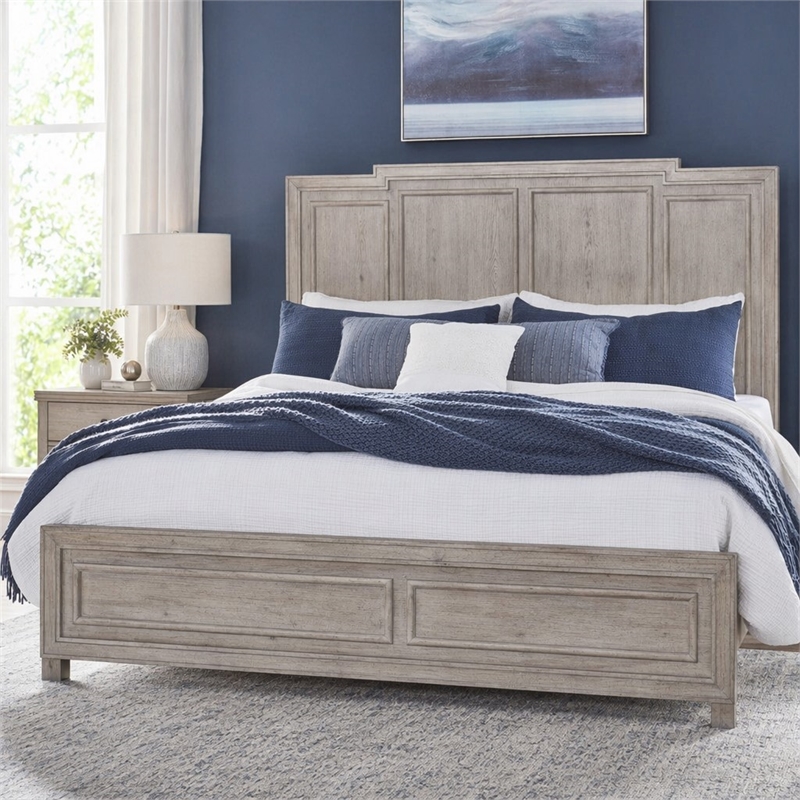 Pemberly Row Queen Panel Bed Headboard with Crown Molding in Sanctuary White