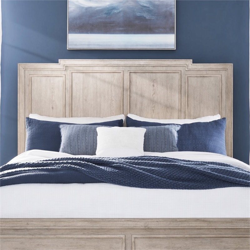 Pemberly Row Queen Panel Bed Headboard with Crown Molding in Sanctuary White