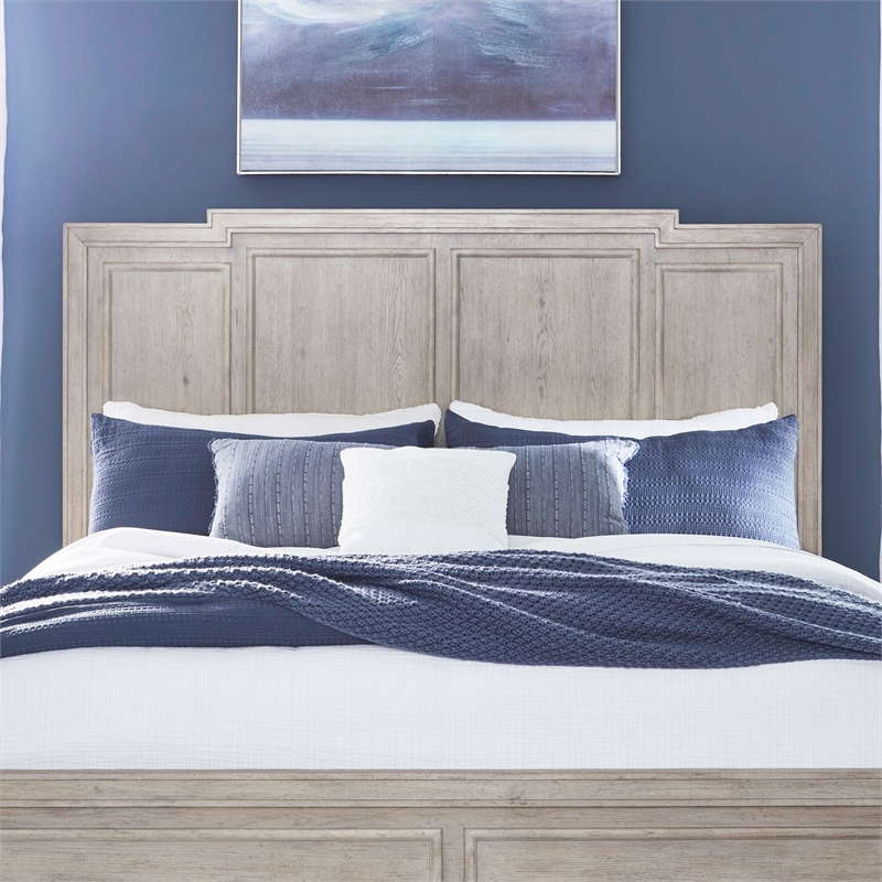 Pemberly Row Queen Panel Bed Headboard with Crown Molding in Sanctuary White