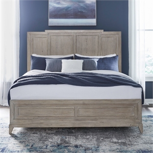 Pemberly Row Queen Panel Bed Frame with Crown Molding in Sanctuary White
