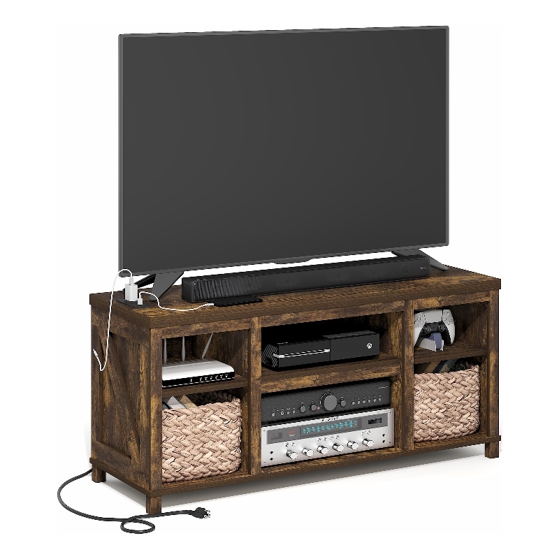 Pemberly Row 3-Tier TV Stand with Charging for TVs up to 55