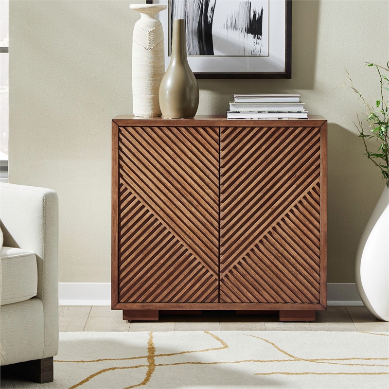 Pemberly Row 2 Door Accent Cabinet with Reeded Pattern in Brown