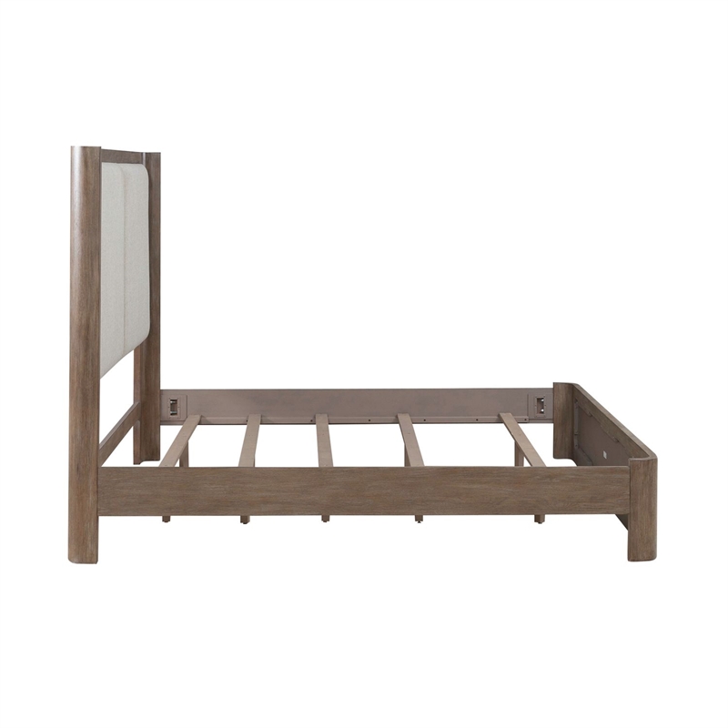 Pemberly Row King Shelter Bed Frame with Upholstered Panels in Brown