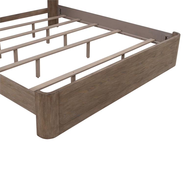 Pemberly Row King Shelter Bed Frame with Upholstered Panels in Brown