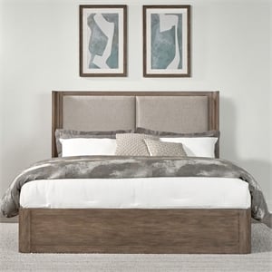Pemberly Row California King Shelter Bed Frame with Upholstered Panels in Brown