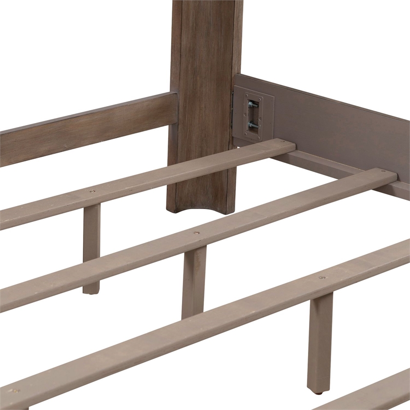 Pemberly Row Queen Shelter Bed Frame with Upholstered Panels in Brown