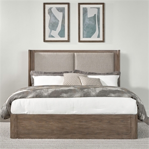 Pemberly Row Queen Shelter Bed Frame with Upholstered Panels in Brown