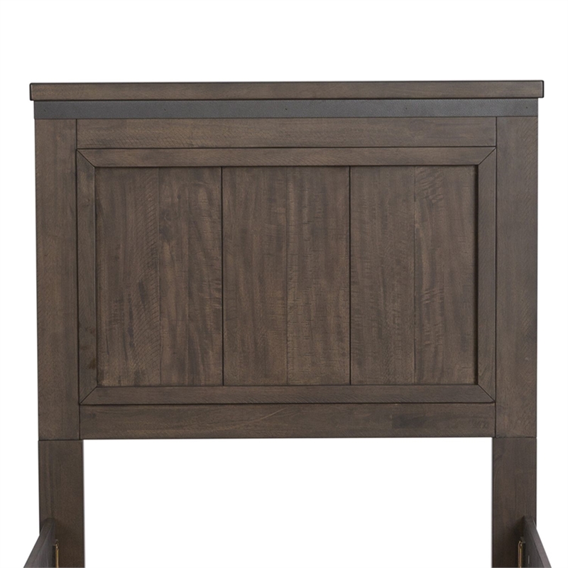 Pemberly Row Twin Panel Bed with Dresser and Beveled Mirror in Brown