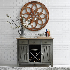 Pemberly Row Dining Server with Wine Storage and Felt Lined Drawers in Gray