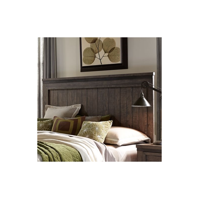 Pemberly Row California King Panel Bed with Planked Headboard in Brown