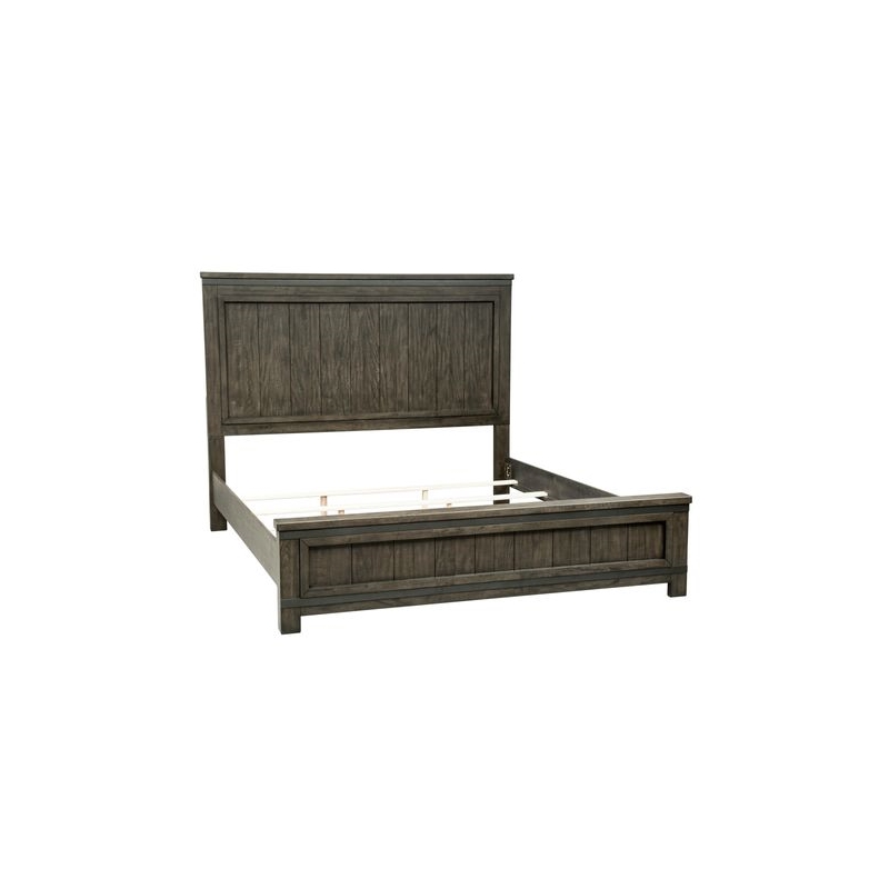 Pemberly Row California King Panel Bed with Planked Headboard in Brown