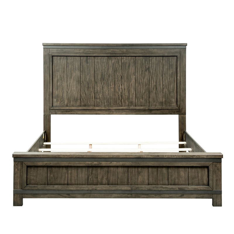 Pemberly Row California King Panel Bed with Planked Headboard in Brown