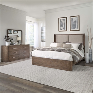 Pemberly Row King Shelter Bed with 6-Drawer Dresser and Mirror in Brown