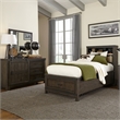 Pemberly Row Twin Bookcase Bed with Sliding Door Dresser and Mirror in Brown