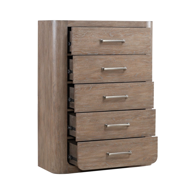 Pemberly Row Queen Shelter Bed Dresser Mirror Chest and Nightstand