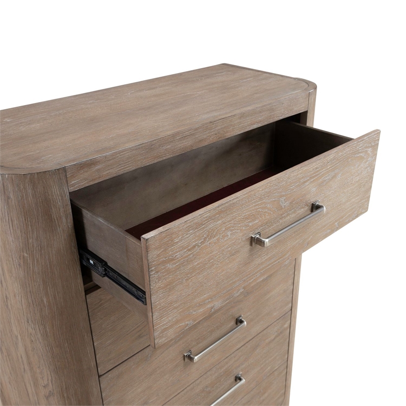 Pemberly Row Queen Shelter Bed Dresser Mirror Chest and Nightstand