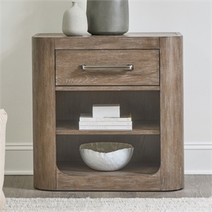 Pemberly Row Open Nightstand with Charging Station and Shelf in Brown