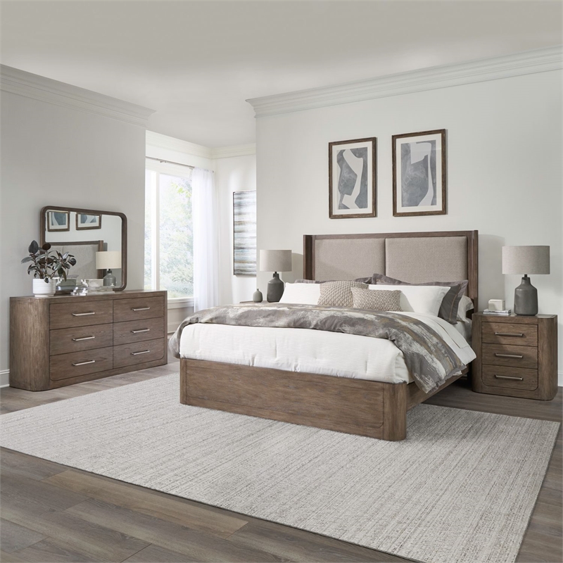 Pemberly Row Queen Shelter Bed with Dresser Mirror and Nightstand