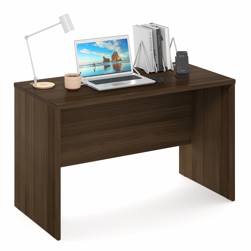 Pemberly Row 47 Inch Computer Desk with Cord Grommet in Modern Walnut