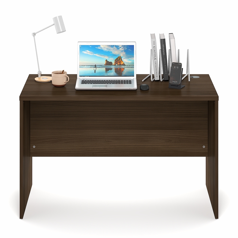 Pemberly Row 47 Inch Computer Desk with Cord Grommet in Modern Walnut