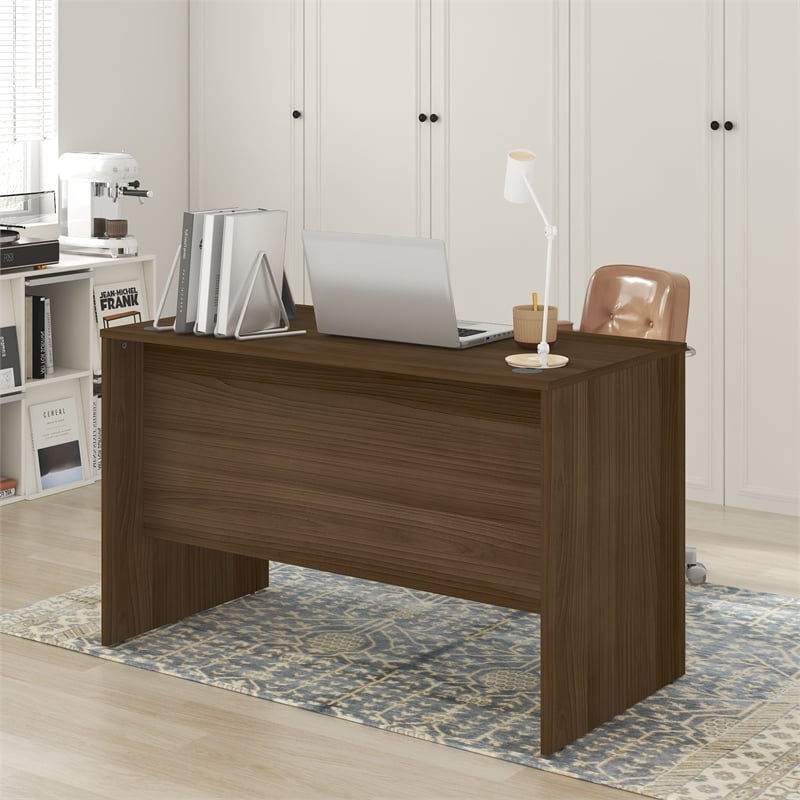 Pemberly Row 47 Inch Computer Desk with Cord Grommet in Modern Walnut
