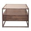 Pemberly Row Rectangular Cocktail Table with Beveled Glass Top in Brown