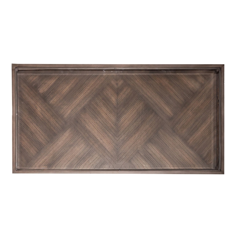 Pemberly Row Rectangular Cocktail Table with Beveled Glass Top in Brown