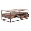 Pemberly Row Rectangular Cocktail Table with Beveled Glass Top in Brown