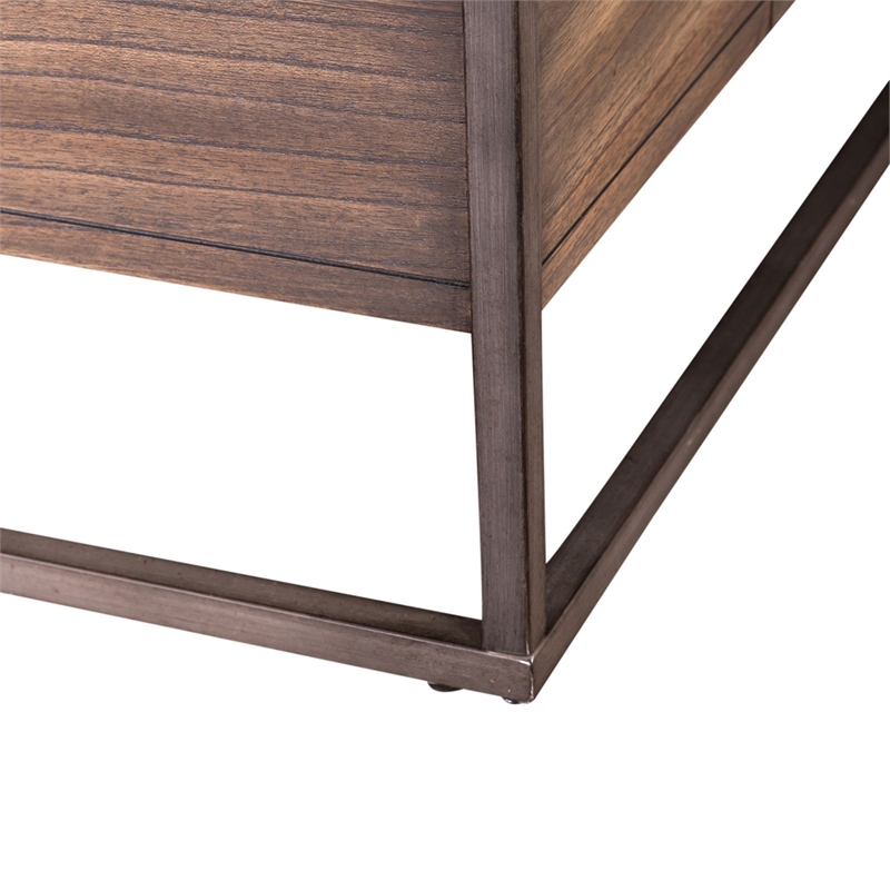 Pemberly Row Rectangular Cocktail Table with Beveled Glass Top in Brown