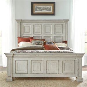 Pemberly Row Queen Panel Bed with Heavy Crown Molding in White