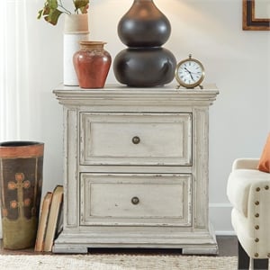 Pemberly Row 2 Drawer Nightstand with Charging Station in Whitestone
